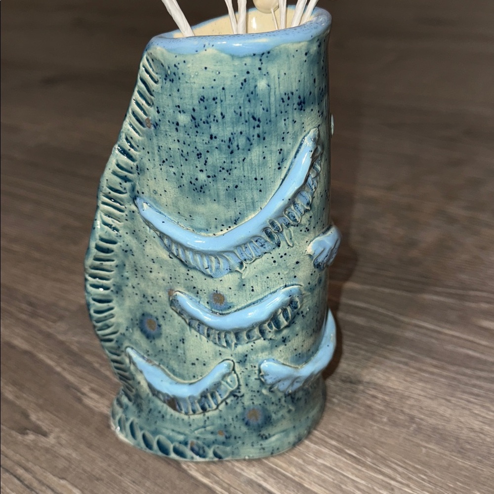 Artisan Coastal Pottery Vase with Fish-like Accents- signed “hBishop” - Picture 4 of 16